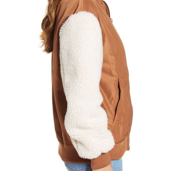 BB DAKOTA Cool Boss Bomber Sherpa Jacket Saddle Brown NWT - Picture 4 of 6